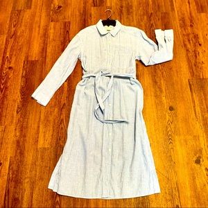NWOT H&M Linen Blend Blue & White Pinstripe Shirtdress